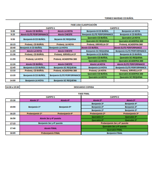 Horarios torneo Cd buñol